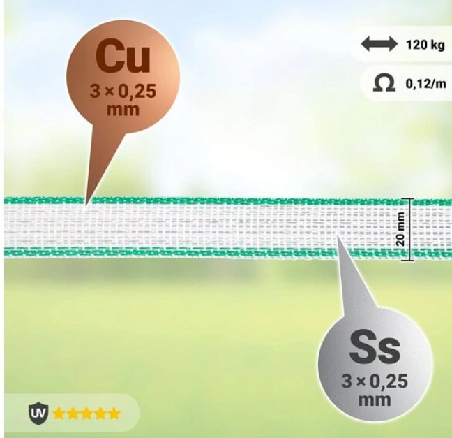 FENCEE - Páska pro elektrický ohradník - šířka 20 mm - zeleno-bílá